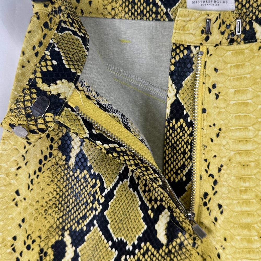 Mistress Rocks Wide-Leg Pants Yellow Snake Print Faux Patent Leather Flat Front - Picture 6 of 12